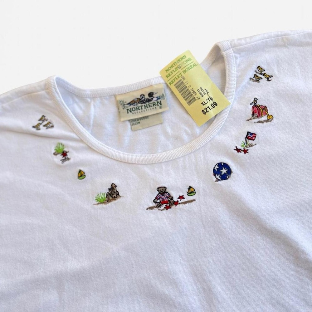 Northern Reflections 2 Pc Set Embroidered Beach Teddy Bear Shirts XL 90s NWT - Picture 6 of 8